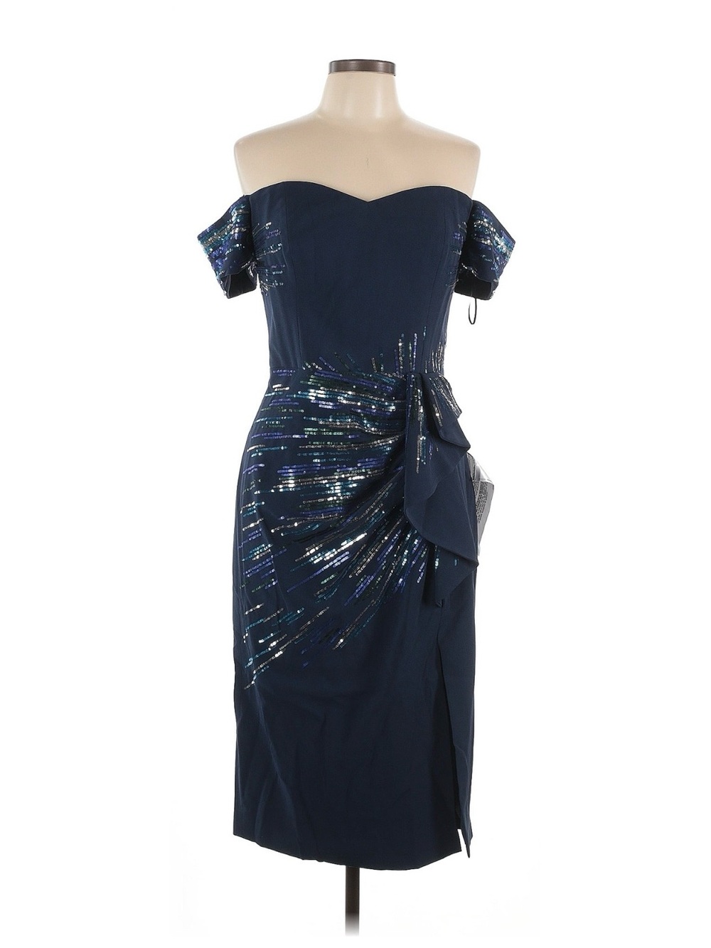 Dress the Population Navy Off-Shoulder Sequin Cocktail Dress